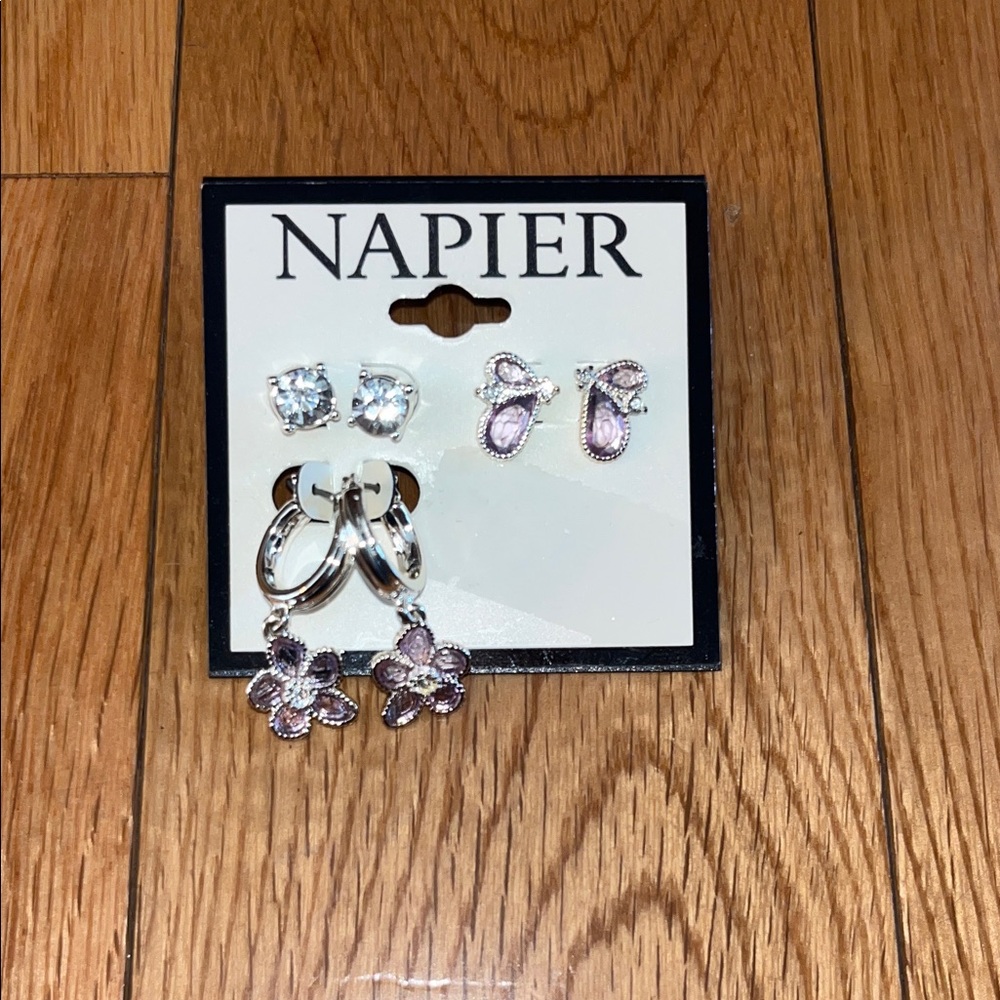 NWT Napier Silver and Light Purple Earrings Set of Three - Never Worn